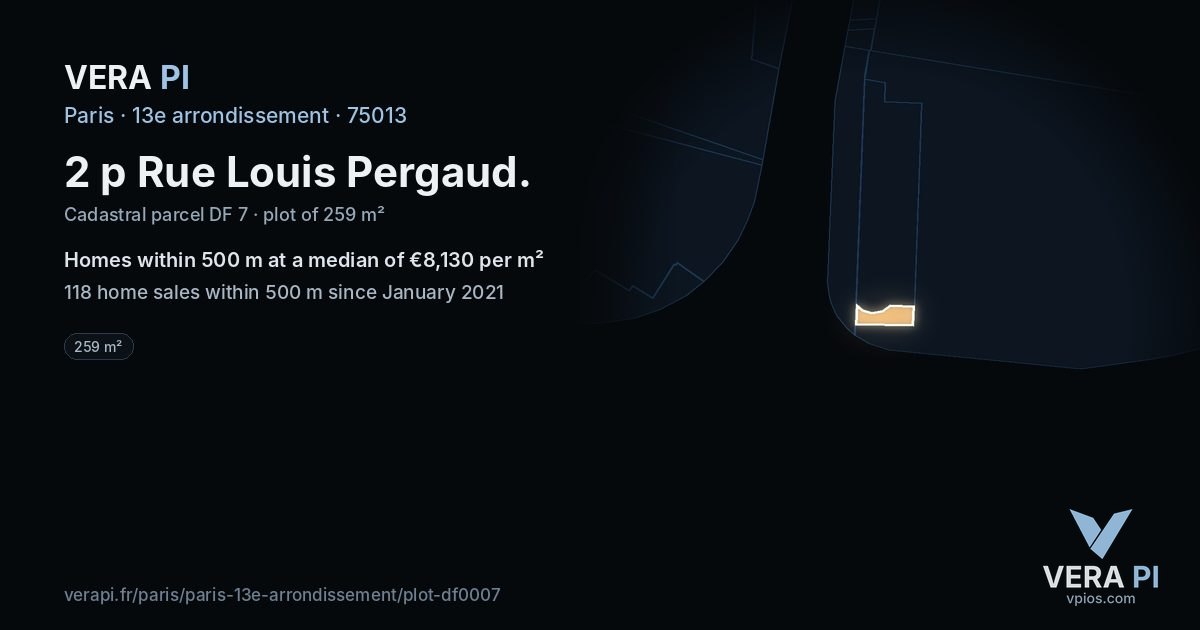 2 p Rue Louis Pergaud, 13e arrondissement at night – the plot lit, the parcels around coloured by the prices near them