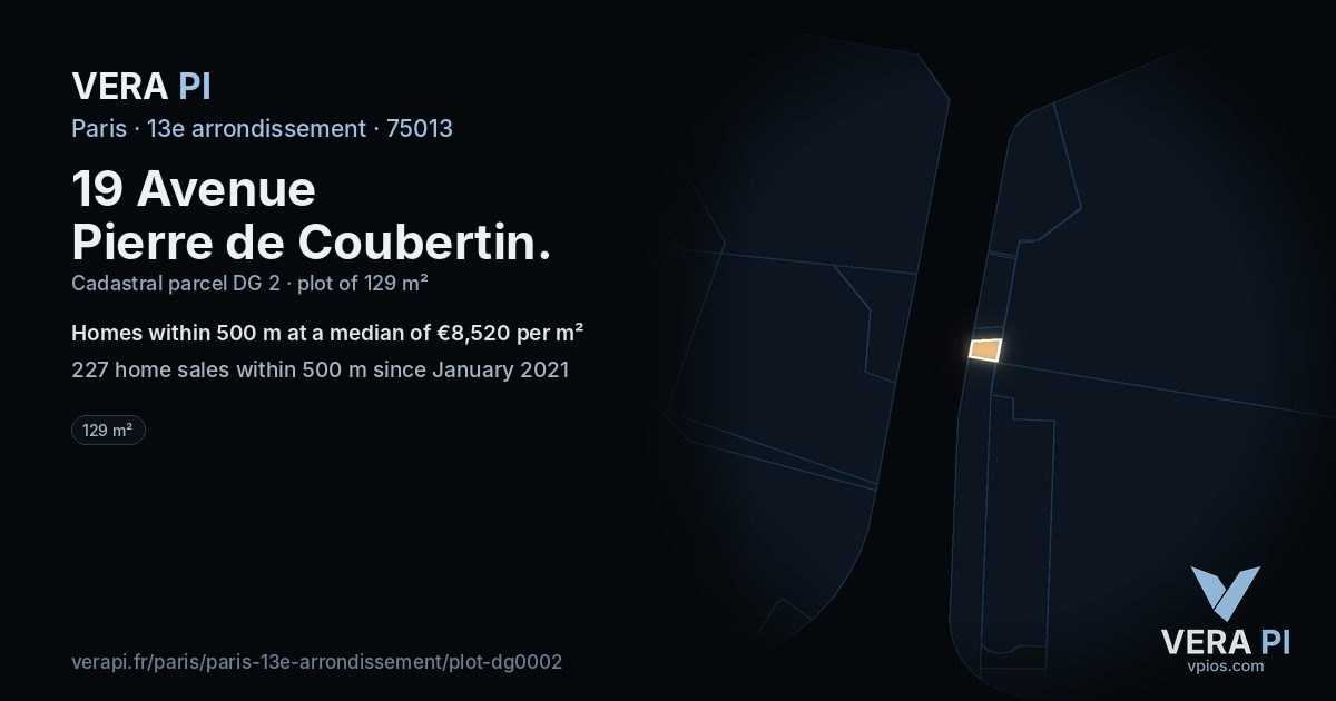 19 Avenue Pierre de Coubertin, 13e arrondissement at night – the plot lit, the parcels around coloured by the prices near them