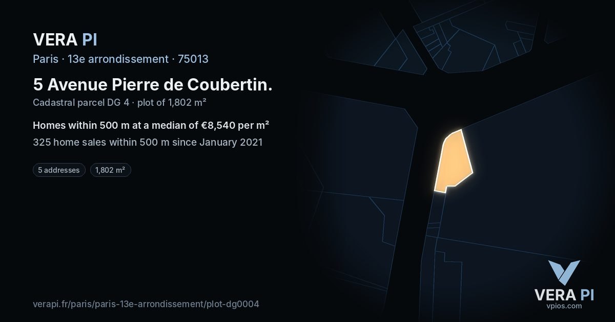 5 Avenue Pierre de Coubertin, 13e arrondissement at night – the plot lit, the parcels around coloured by the prices near them