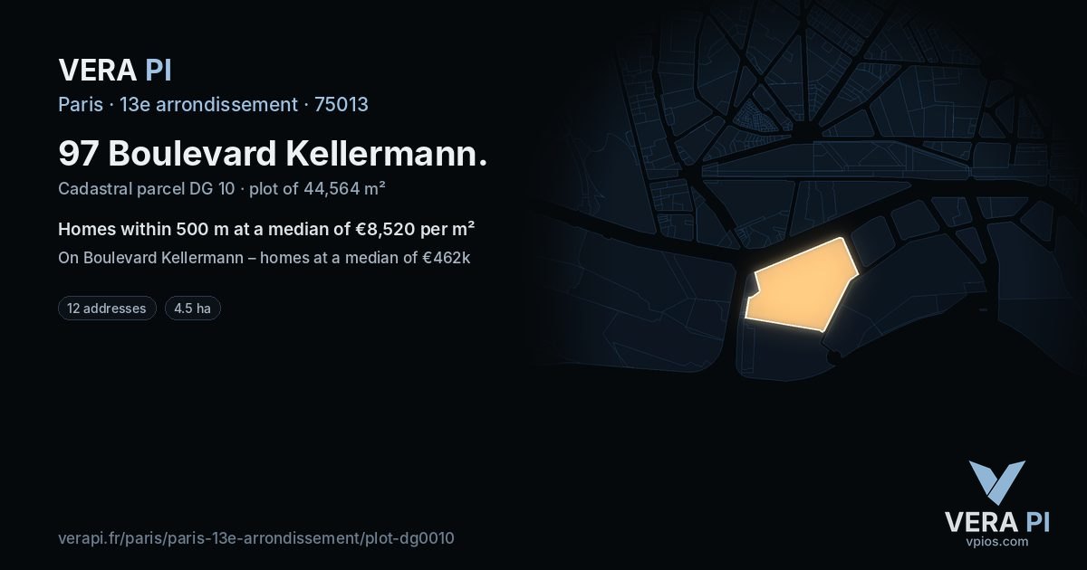 97 Boulevard Kellermann, 13e arrondissement at night – the plot lit, the parcels around coloured by the prices near them