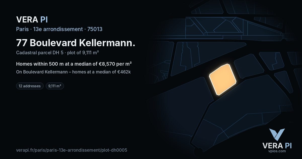 77 Boulevard Kellermann, 13e arrondissement at night – the plot lit, the parcels around coloured by the prices near them