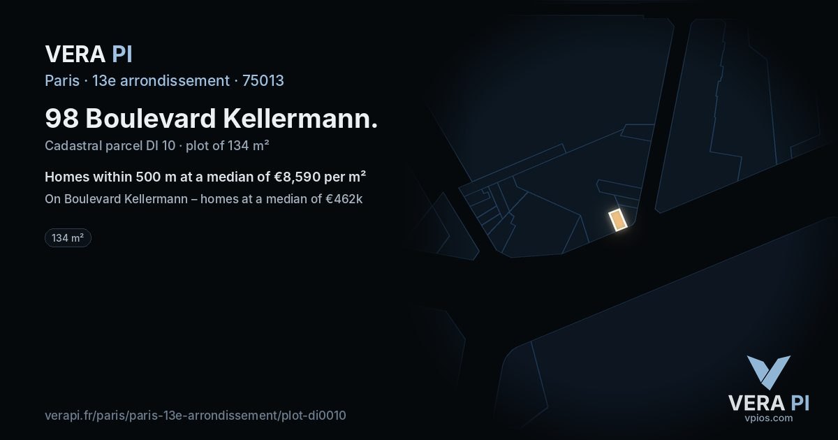 98 Boulevard Kellermann, 13e arrondissement at night – the plot lit, the parcels around coloured by the prices near them