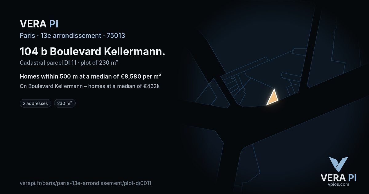 104 b Boulevard Kellermann, 13e arrondissement at night – the plot lit, the parcels around coloured by the prices near them