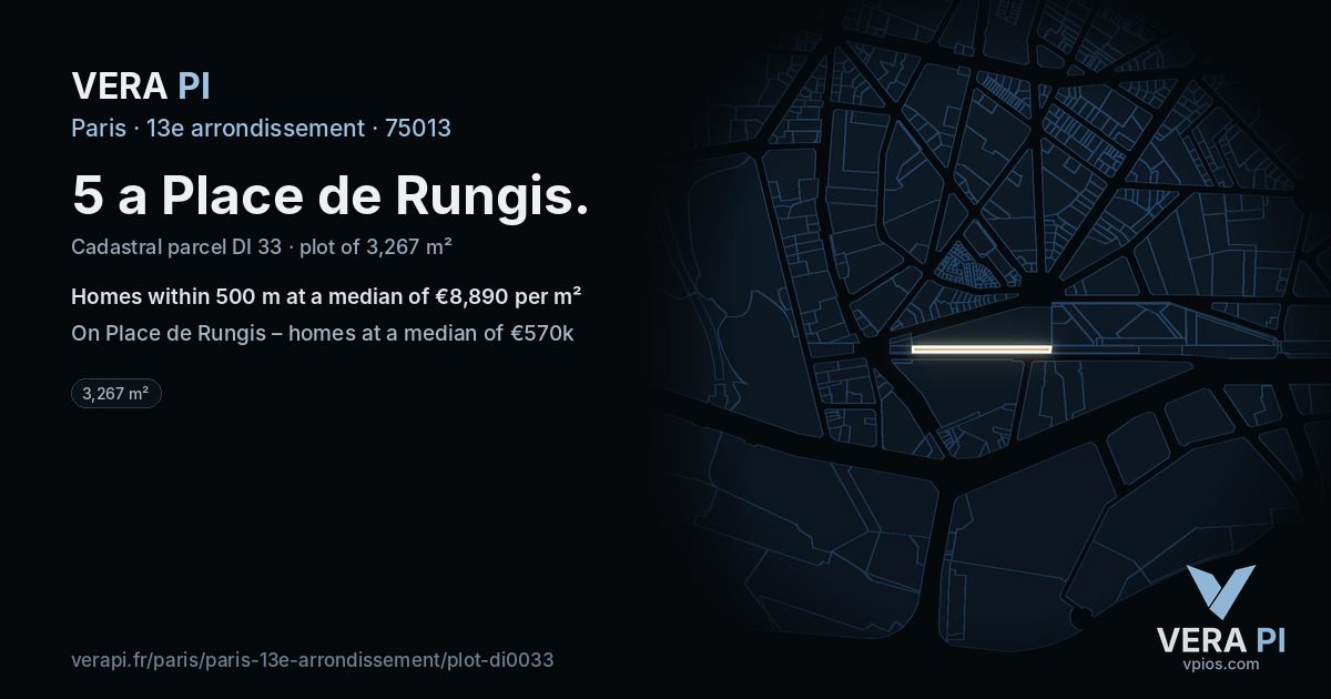 5 a Place de Rungis, 13e arrondissement at night – the plot lit, the parcels around coloured by the prices near them