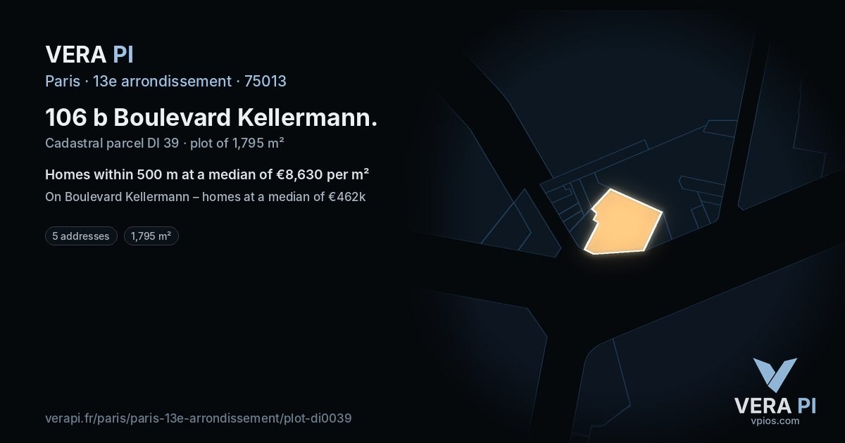 106 b Boulevard Kellermann, 13e arrondissement at night – the plot lit, the parcels around coloured by the prices near them