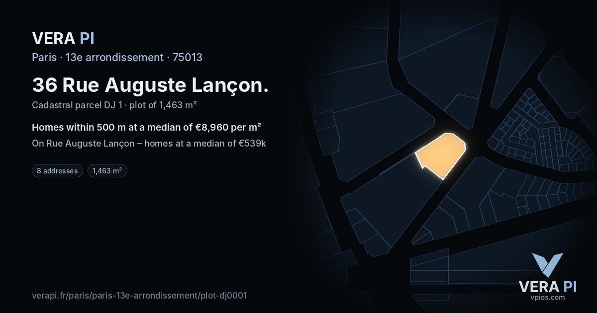 36 Rue Auguste Lançon, 13e arrondissement at night – the plot lit, the parcels around coloured by the prices near them
