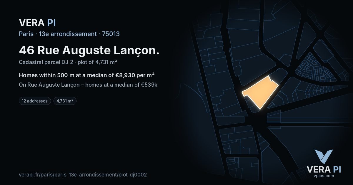 46 Rue Auguste Lançon, 13e arrondissement at night – the plot lit, the parcels around coloured by the prices near them