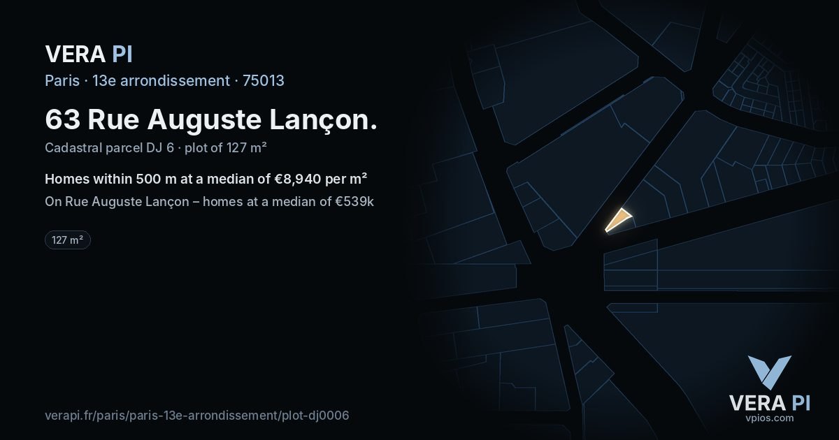 63 Rue Auguste Lançon, 13e arrondissement at night – the plot lit, the parcels around coloured by the prices near them