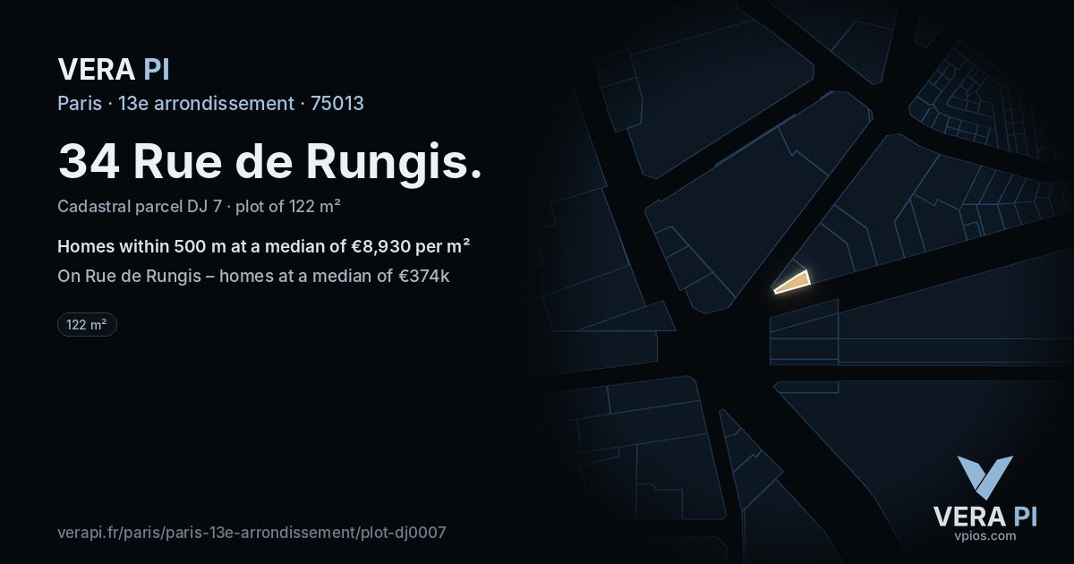 34 Rue de Rungis, 13e arrondissement at night – the plot lit, the parcels around coloured by the prices near them