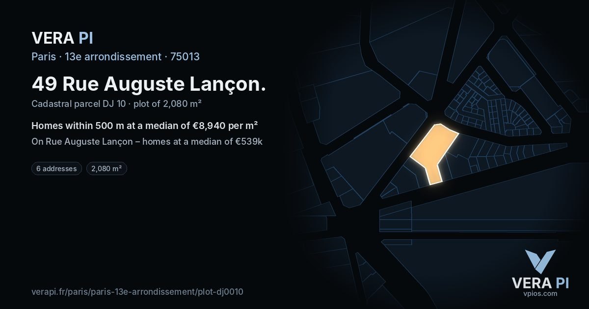 49 Rue Auguste Lançon, 13e arrondissement at night – the plot lit, the parcels around coloured by the prices near them