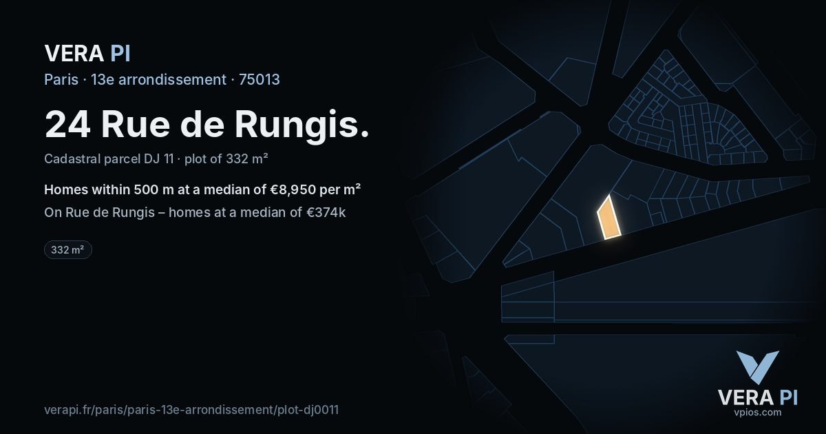 24 Rue de Rungis, 13e arrondissement at night – the plot lit, the parcels around coloured by the prices near them