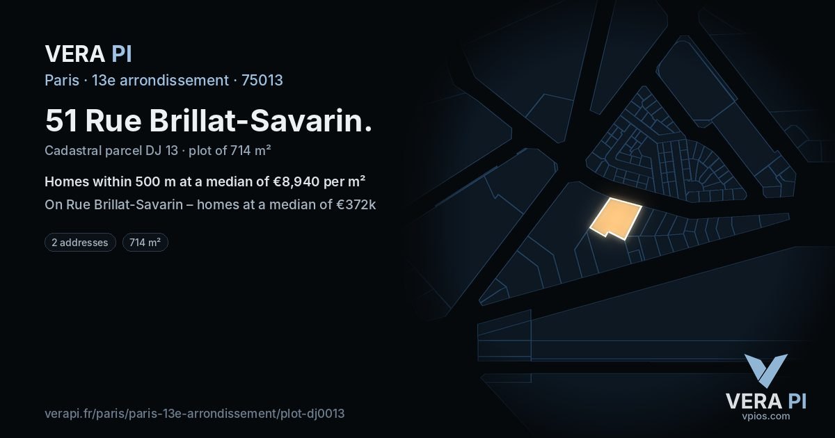 51 Rue Brillat-Savarin, 13e arrondissement at night – the plot lit, the parcels around coloured by the prices near them