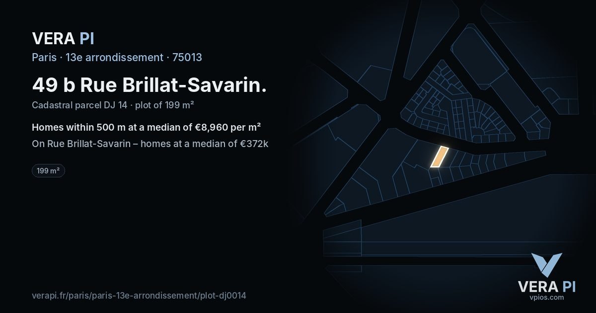 49 b Rue Brillat-Savarin, 13e arrondissement at night – the plot lit, the parcels around coloured by the prices near them
