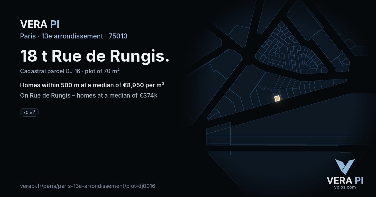 18 t Rue de Rungis, 13e arrondissement at night – the plot lit, the parcels around coloured by the prices near them