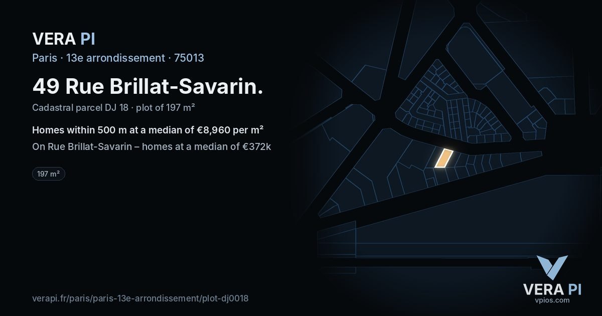 49 Rue Brillat-Savarin, 13e arrondissement at night – the plot lit, the parcels around coloured by the prices near them