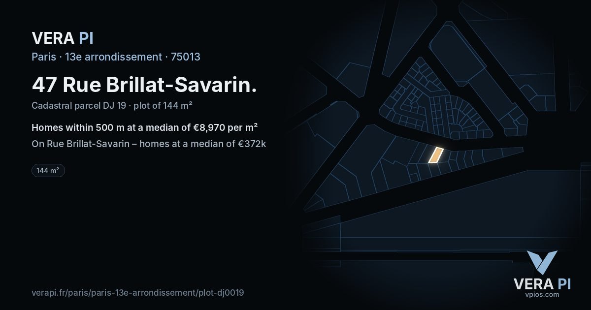 47 Rue Brillat-Savarin, 13e arrondissement at night – the plot lit, the parcels around coloured by the prices near them