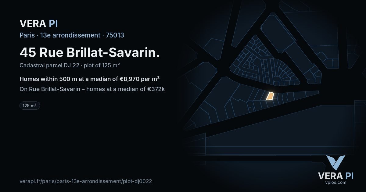 45 Rue Brillat-Savarin, 13e arrondissement at night – the plot lit, the parcels around coloured by the prices near them