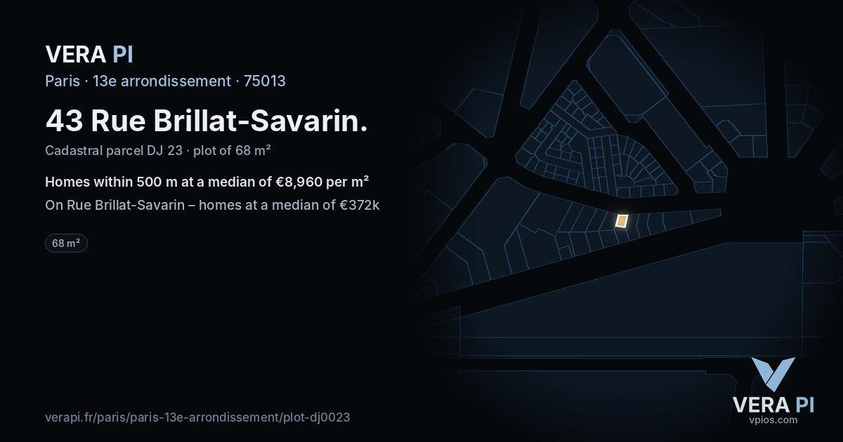 43 Rue Brillat-Savarin, 13e arrondissement at night – the plot lit, the parcels around coloured by the prices near them