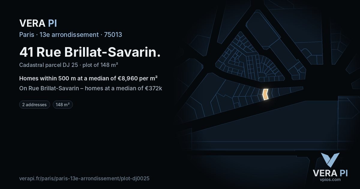 41 Rue Brillat-Savarin, 13e arrondissement at night – the plot lit, the parcels around coloured by the prices near them