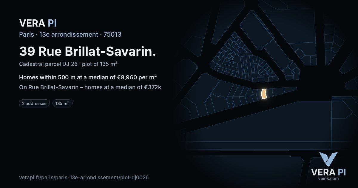 39 Rue Brillat-Savarin, 13e arrondissement at night – the plot lit, the parcels around coloured by the prices near them