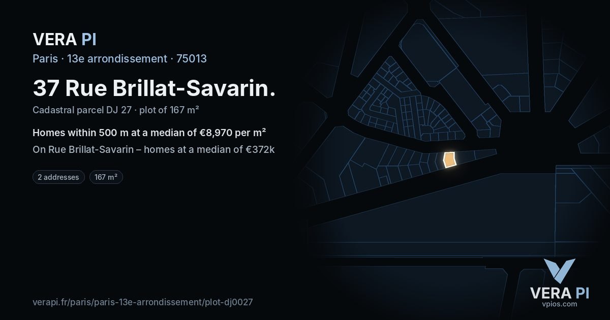 37 Rue Brillat-Savarin, 13e arrondissement at night – the plot lit, the parcels around coloured by the prices near them