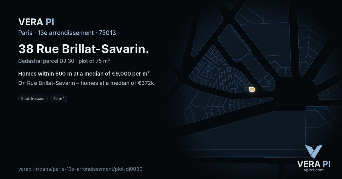 38 Rue Brillat-Savarin, 13e arrondissement at night – the plot lit, the parcels around coloured by the prices near them