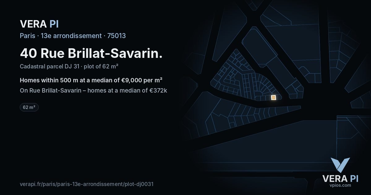 40 Rue Brillat-Savarin, 13e arrondissement at night – the plot lit, the parcels around coloured by the prices near them