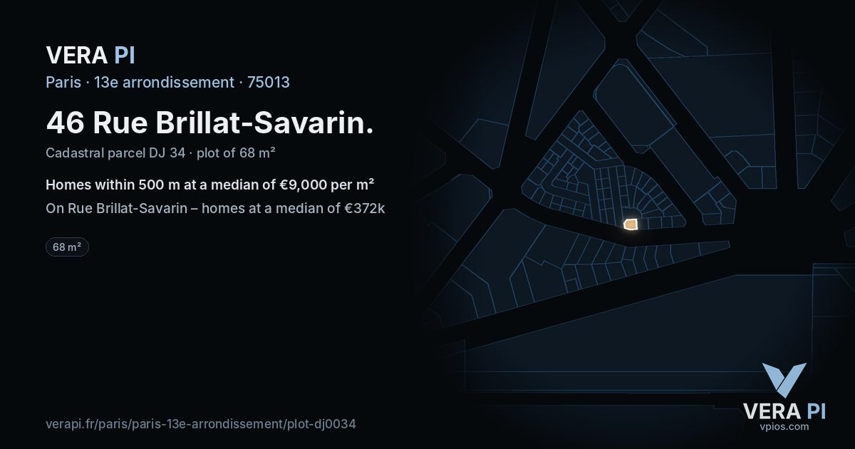 46 Rue Brillat-Savarin, 13e arrondissement at night – the plot lit, the parcels around coloured by the prices near them