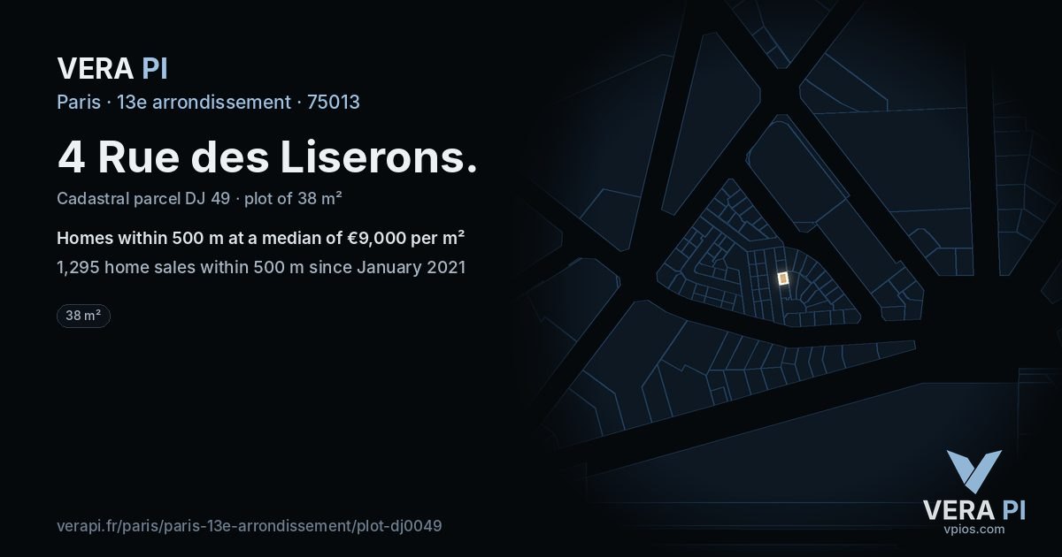 4 Rue des Liserons, 13e arrondissement at night – the plot lit, the parcels around coloured by the prices near them