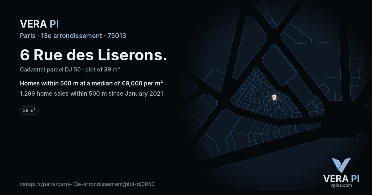 6 Rue des Liserons, 13e arrondissement at night – the plot lit, the parcels around coloured by the prices near them