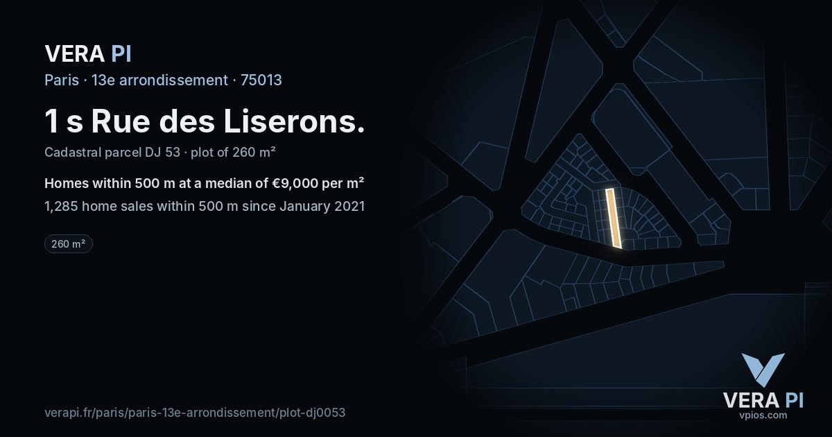 1 s Rue des Liserons, 13e arrondissement at night – the plot lit, the parcels around coloured by the prices near them