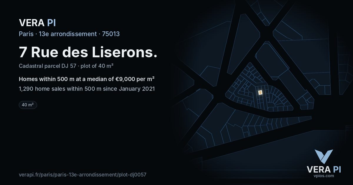 7 Rue des Liserons, 13e arrondissement at night – the plot lit, the parcels around coloured by the prices near them