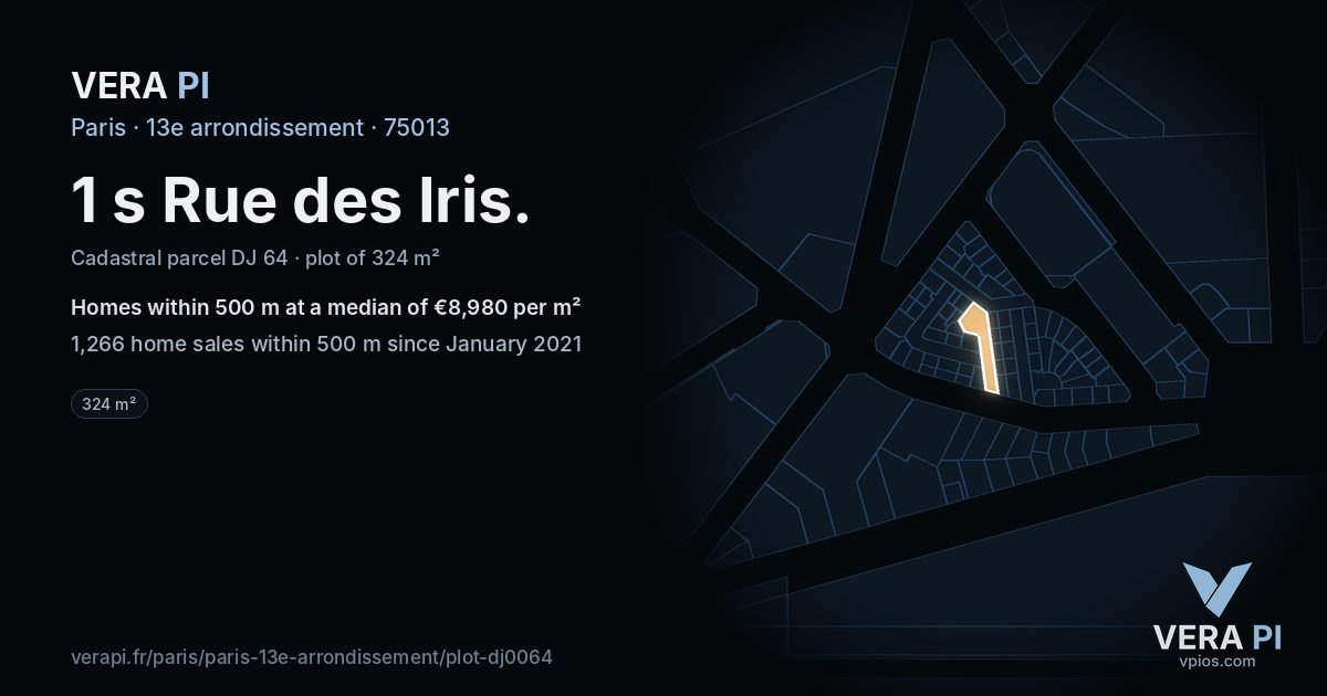 1 s Rue des Iris, 13e arrondissement at night – the plot lit, the parcels around coloured by the prices near them