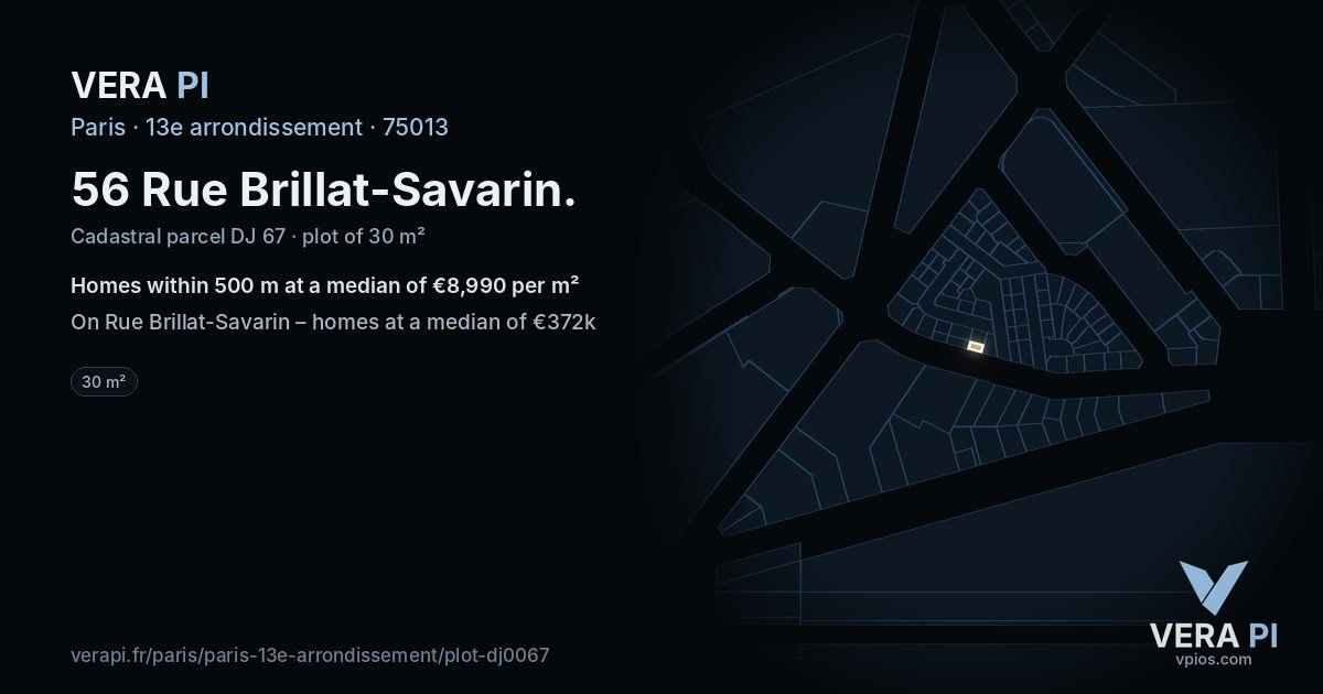 56 Rue Brillat-Savarin, 13e arrondissement at night – the plot lit, the parcels around coloured by the prices near them