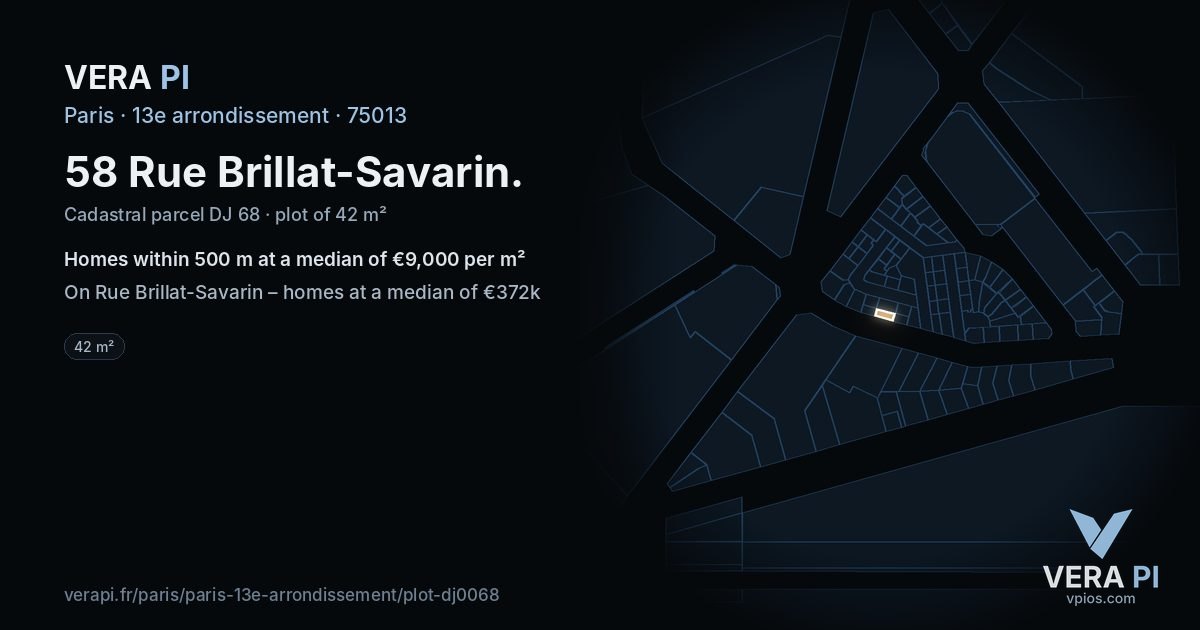 58 Rue Brillat-Savarin, 13e arrondissement at night – the plot lit, the parcels around coloured by the prices near them