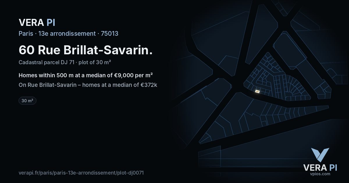 60 Rue Brillat-Savarin, 13e arrondissement at night – the plot lit, the parcels around coloured by the prices near them
