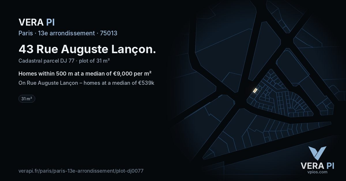 43 Rue Auguste Lançon, 13e arrondissement at night – the plot lit, the parcels around coloured by the prices near them