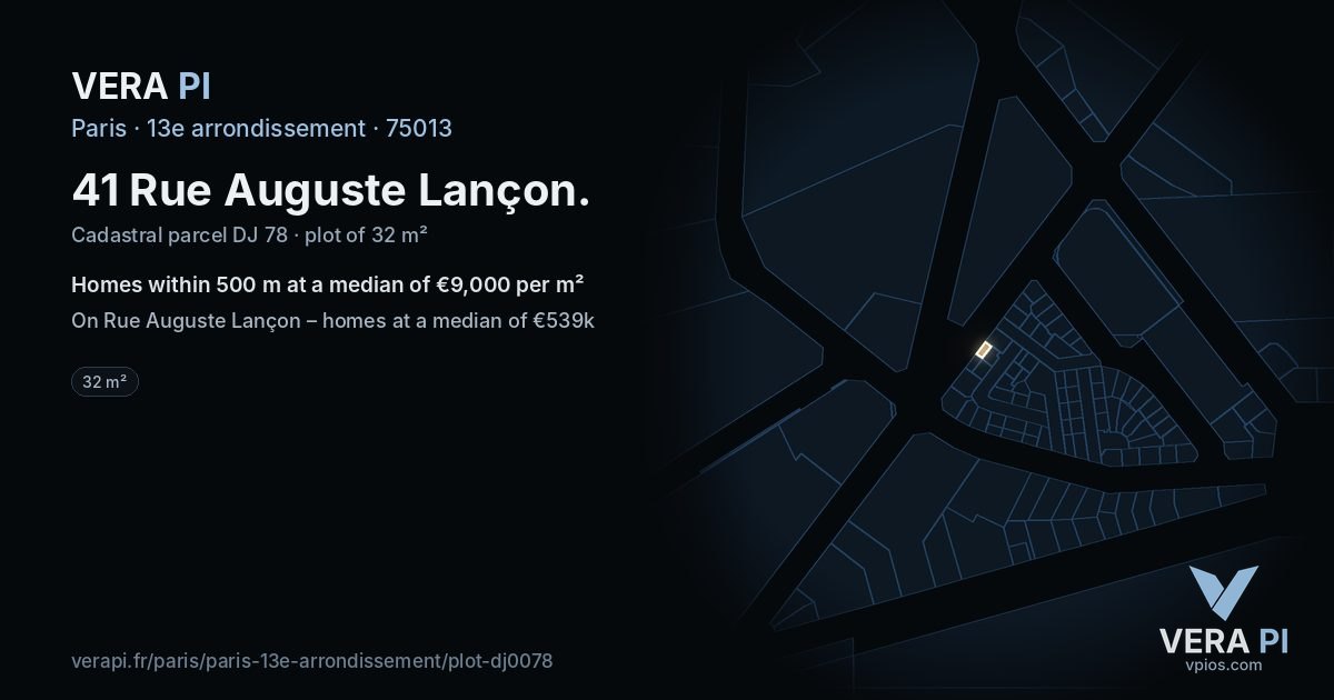 41 Rue Auguste Lançon, 13e arrondissement at night – the plot lit, the parcels around coloured by the prices near them
