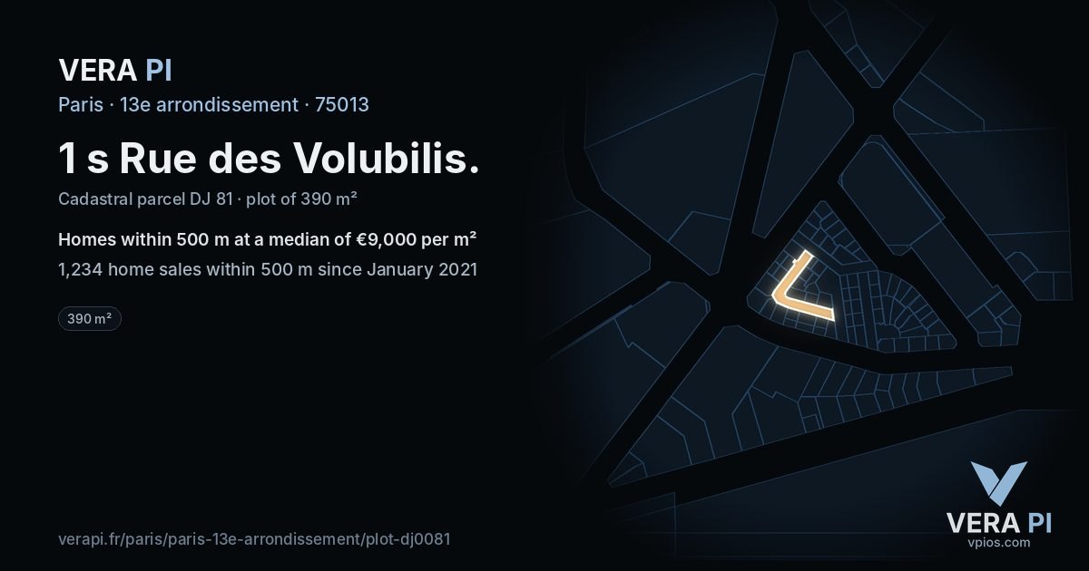 1 s Rue des Volubilis, 13e arrondissement at night – the plot lit, the parcels around coloured by the prices near them