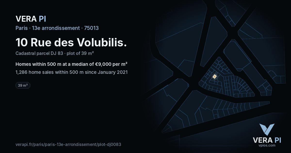 10 Rue des Volubilis, 13e arrondissement at night – the plot lit, the parcels around coloured by the prices near them