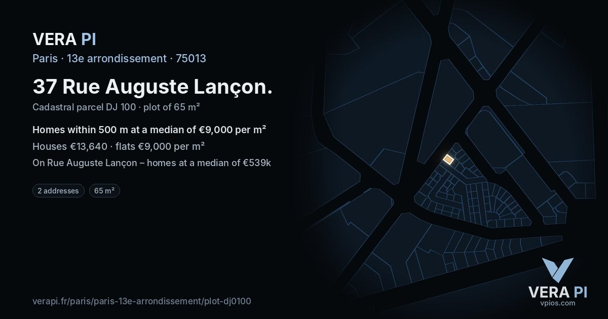 37 Rue Auguste Lançon, 13e arrondissement at night – the plot lit, the parcels around coloured by the prices near them