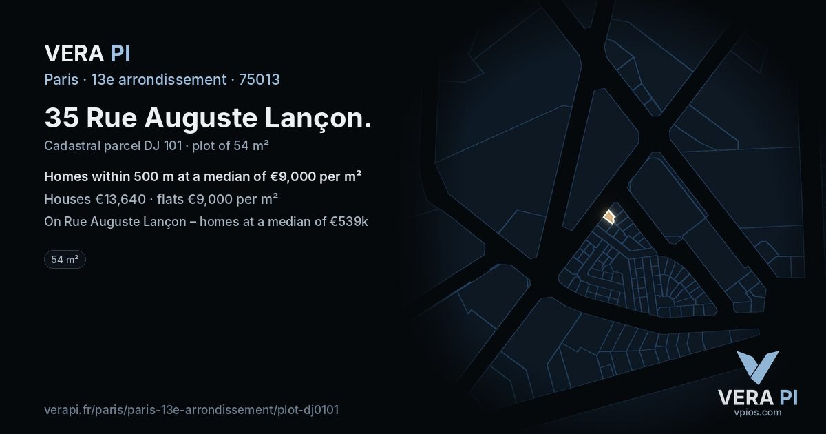 35 Rue Auguste Lançon, 13e arrondissement at night – the plot lit, the parcels around coloured by the prices near them