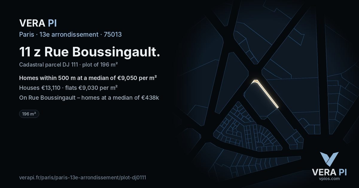 11 z Rue Boussingault, 13e arrondissement at night – the plot lit, the parcels around coloured by the prices near them