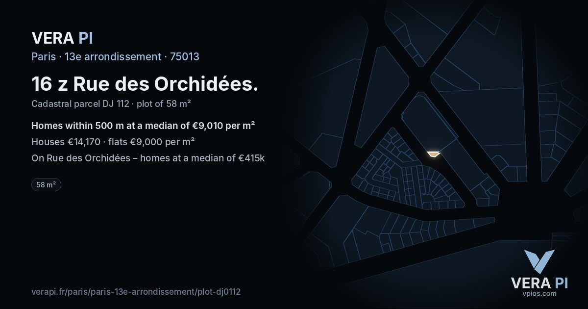 16 z Rue des Orchidées, 13e arrondissement at night – the plot lit, the parcels around coloured by the prices near them