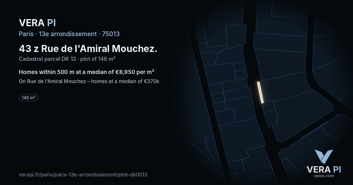 43 z Rue de l'Amiral Mouchez, 13e arrondissement at night – the plot lit, the parcels around coloured by the prices near them