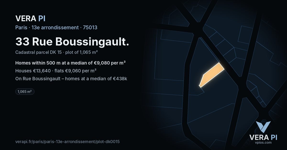 33 Rue Boussingault, 13e arrondissement at night – the plot lit, the parcels around coloured by the prices near them