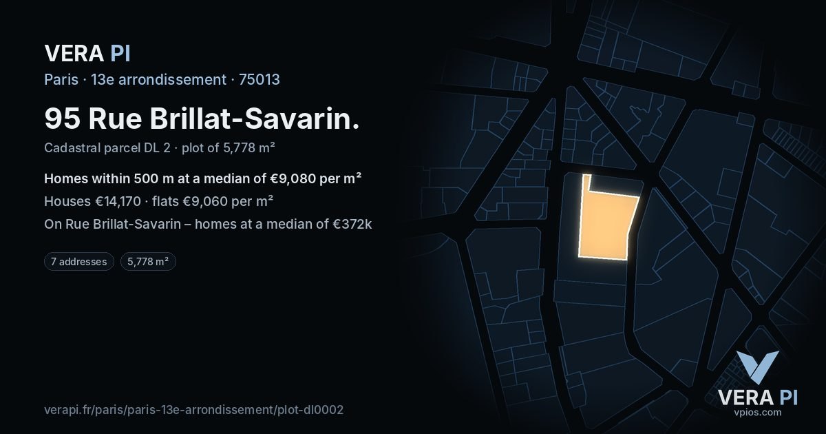 95 Rue Brillat-Savarin, 13e arrondissement at night – the plot lit, the parcels around coloured by the prices near them