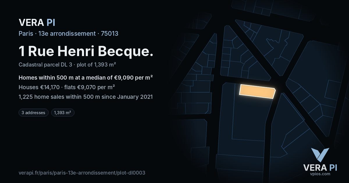 1 Rue Henri Becque, 13e arrondissement at night – the plot lit, the parcels around coloured by the prices near them