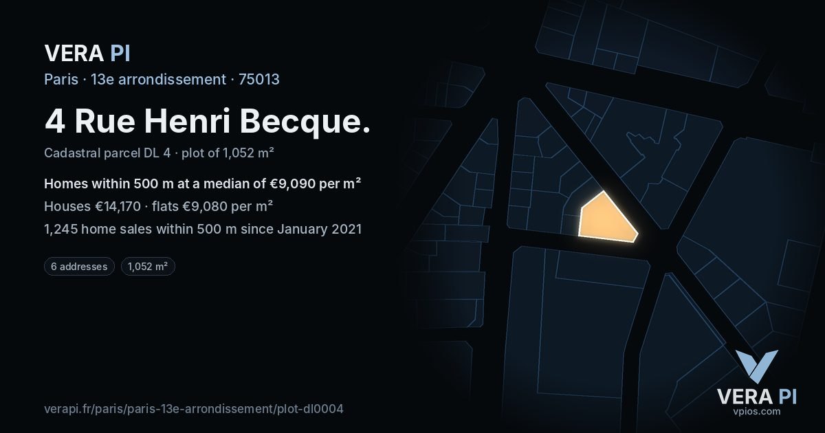 4 Rue Henri Becque, 13e arrondissement at night – the plot lit, the parcels around coloured by the prices near them