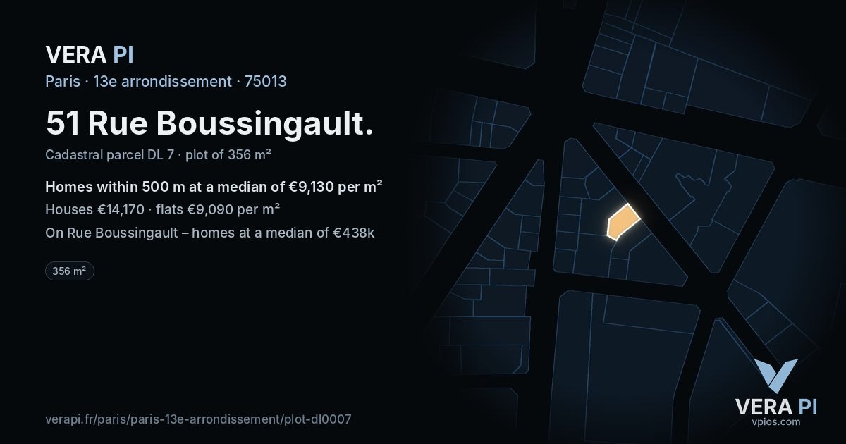 51 Rue Boussingault, 13e arrondissement at night – the plot lit, the parcels around coloured by the prices near them